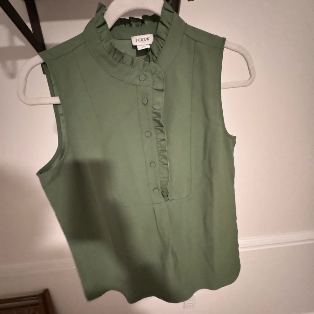 J. Crew Olive Green Ruffle Sleeveless Blouse